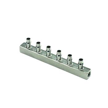 Block Manifold #10-32 Threads, 1/16" ID Barbs, 6-Station (BTT2-06)