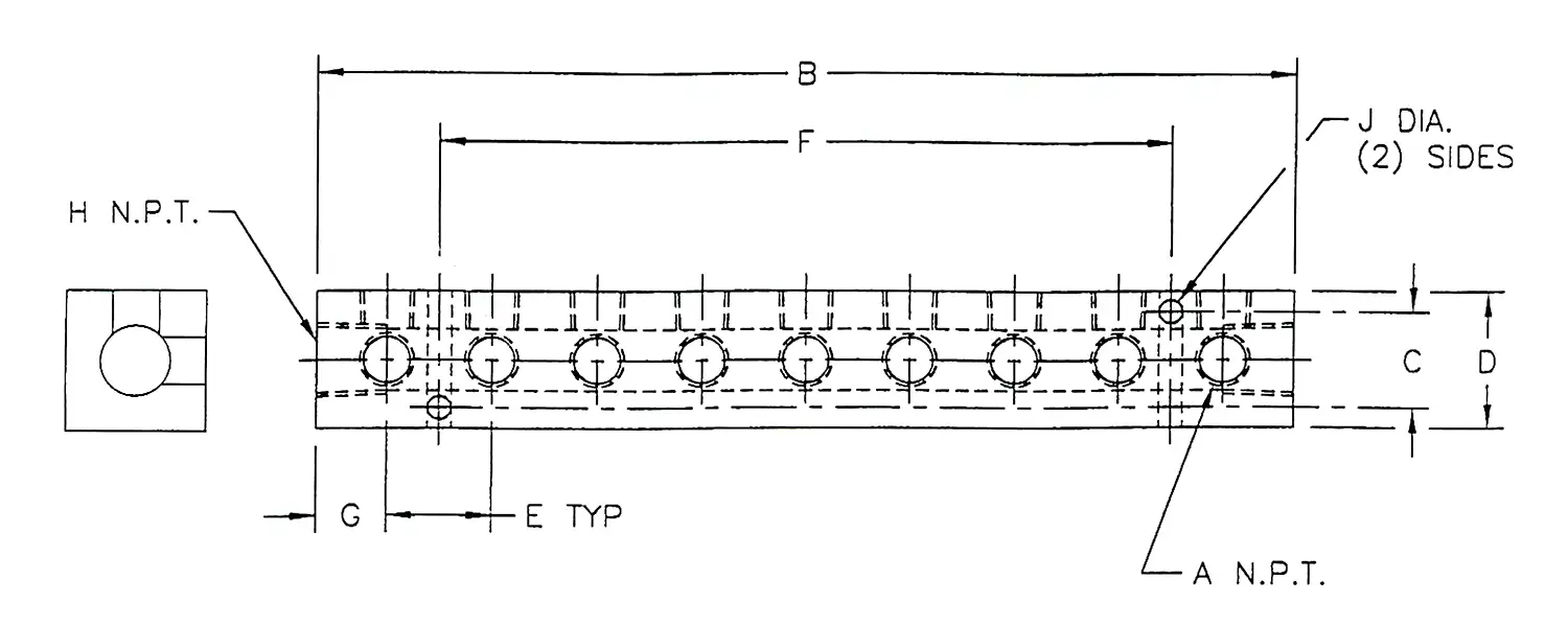 Manifold with 10 Ports 90&degree;