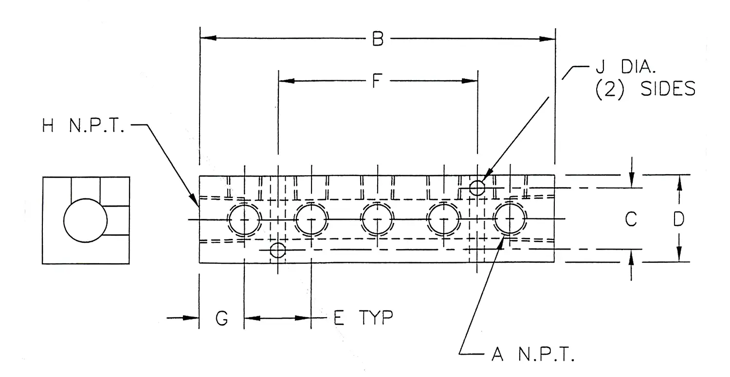 Manifold with 5 Ports 90°ree;