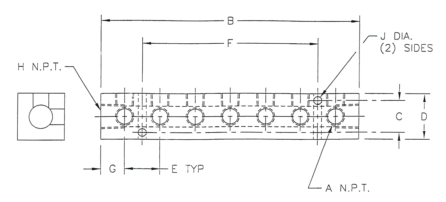 Manifold with 7 Ports 90°ree;